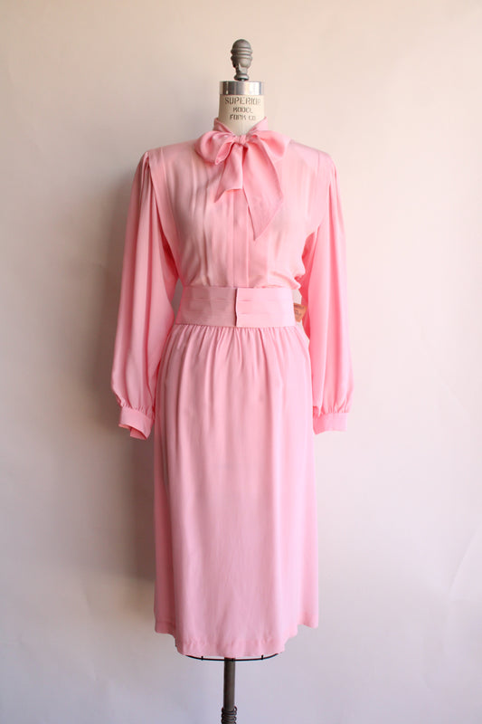 Vintage 1980s NWT Pink Rayon Secretary Dress with Pockets