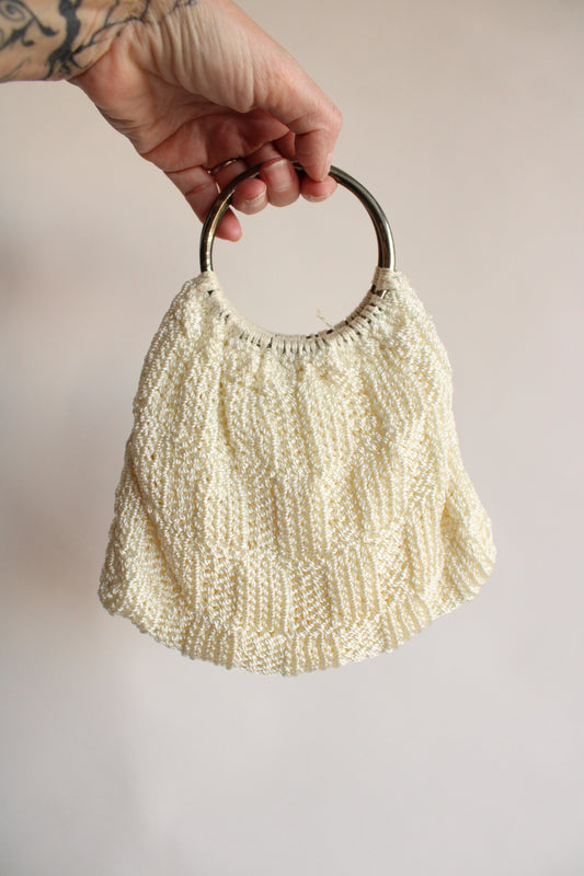 Vintage 1960s Ivory Knit Hand Bag