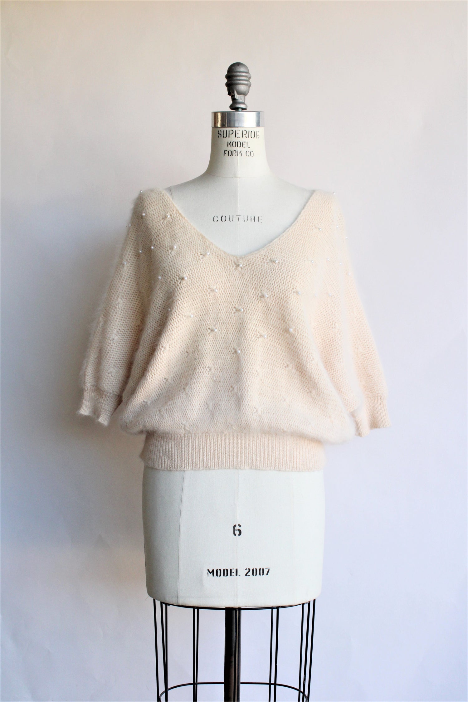 Vintage 1990s Angora Sweater with Pearls