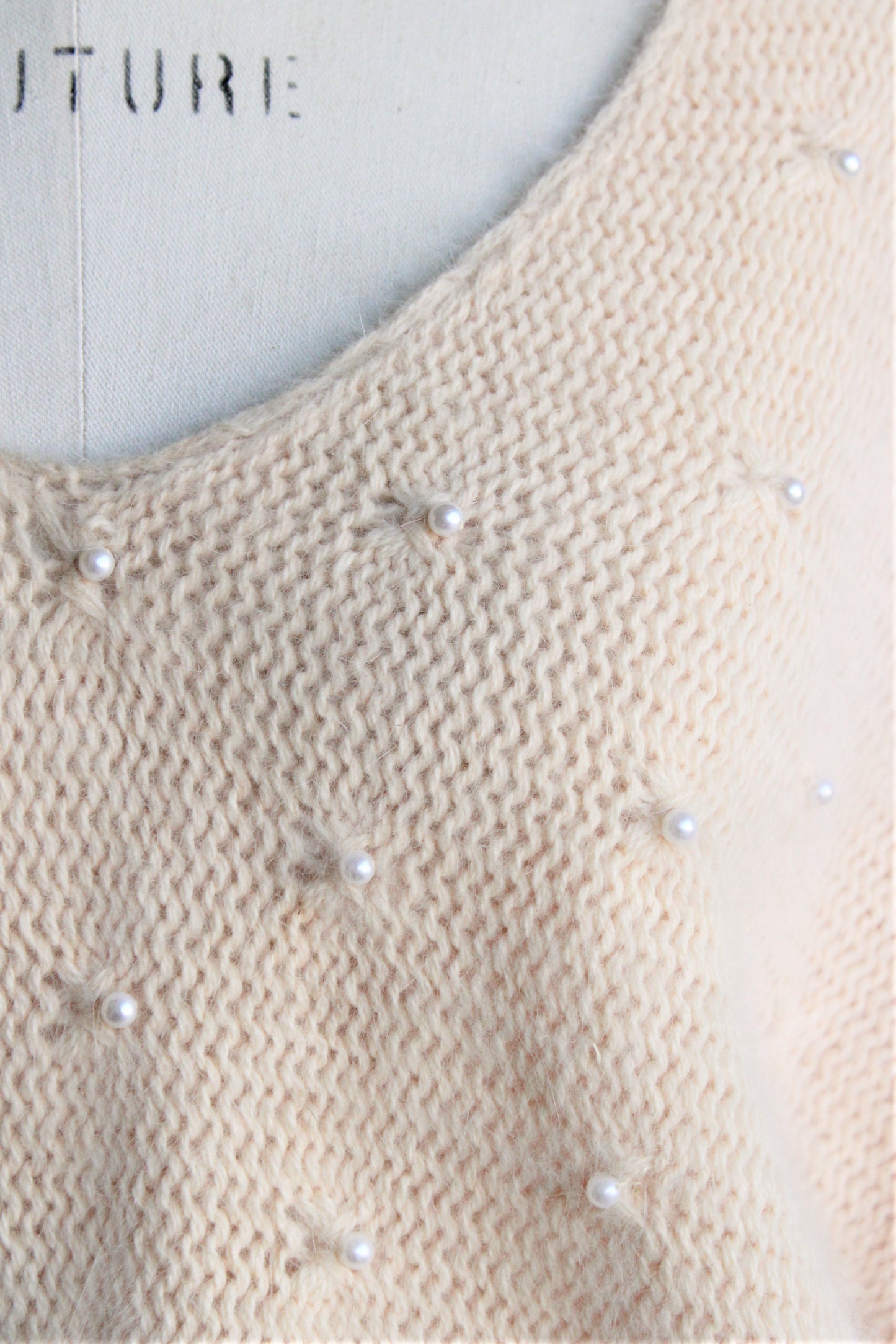Vintage 1990s Angora Sweater with Pearls