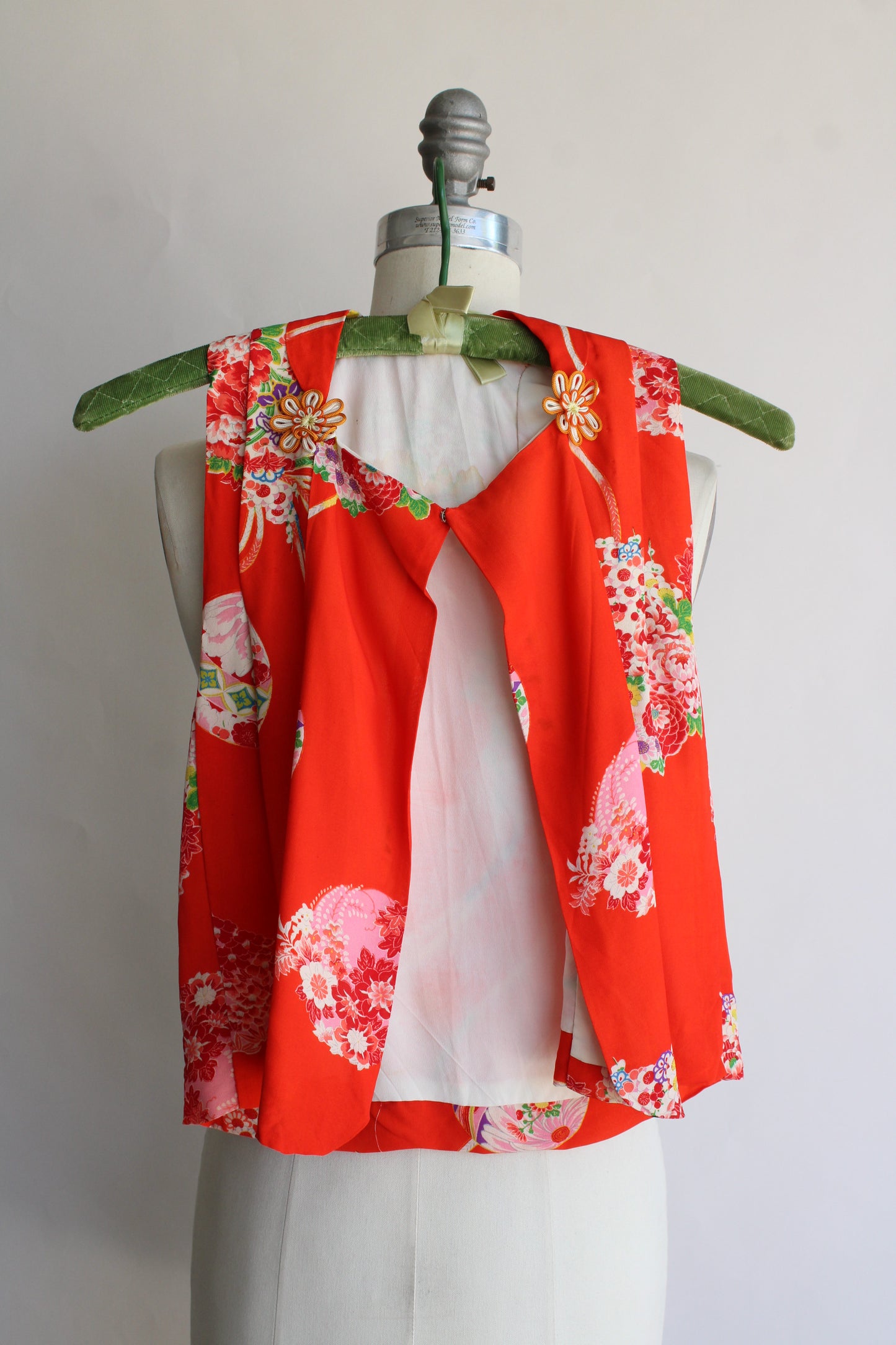 Vintage 1960s Japanese Red Floral Print Vest Top
