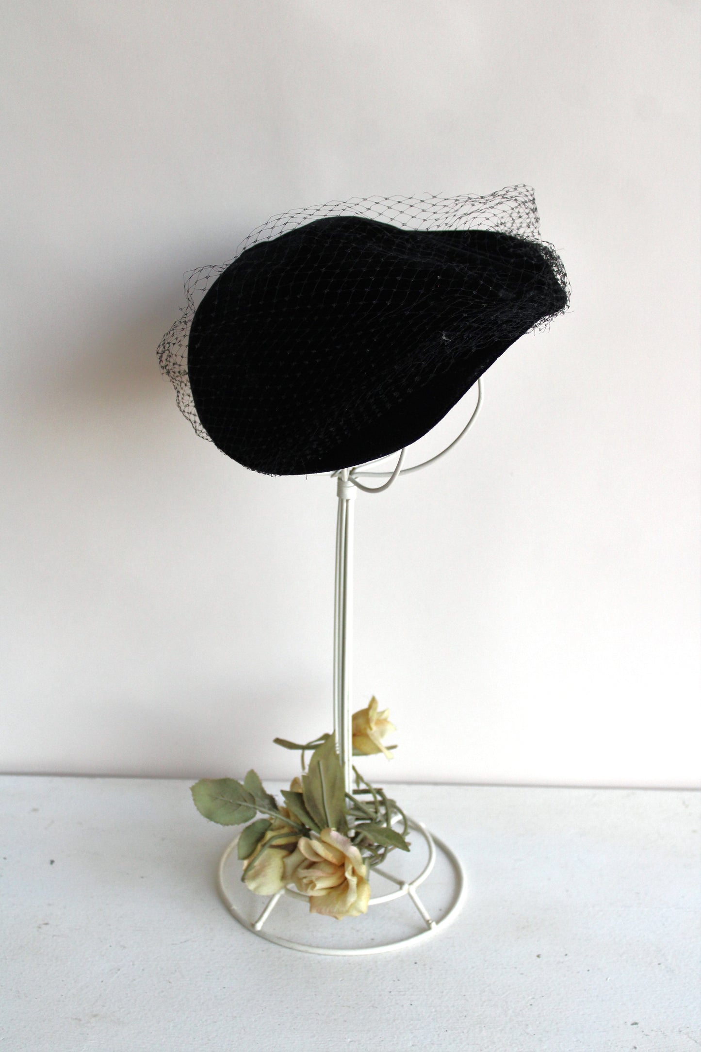 Vintage 1950s Black Velvet Hat with Veil