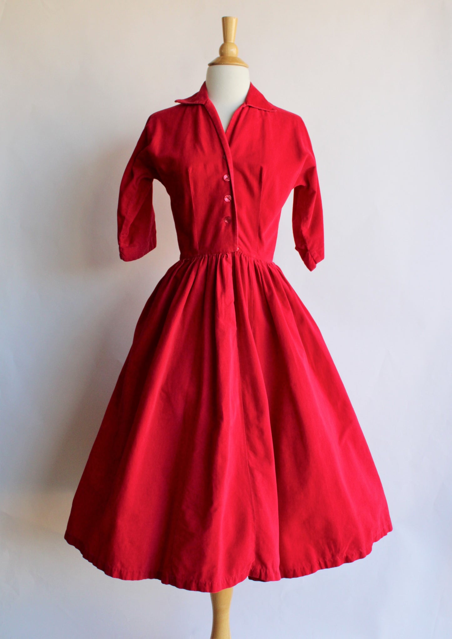 Vintage 1950s Red Corduroy Fit and Flare Dress by Mari Lou
