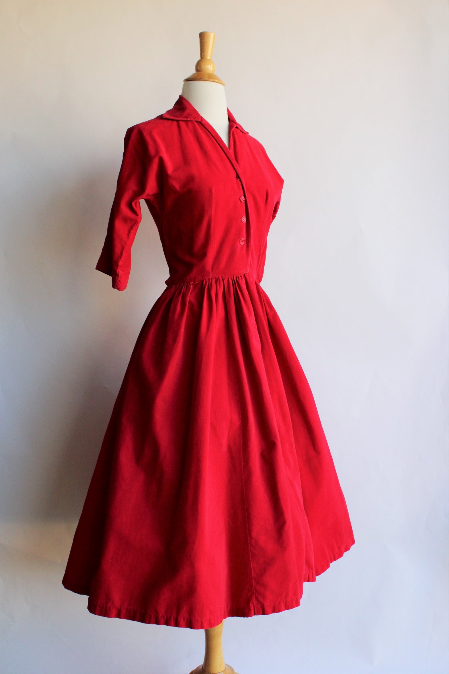 Vintage 1950s Red Corduroy Fit and Flare Dress by Mari Lou