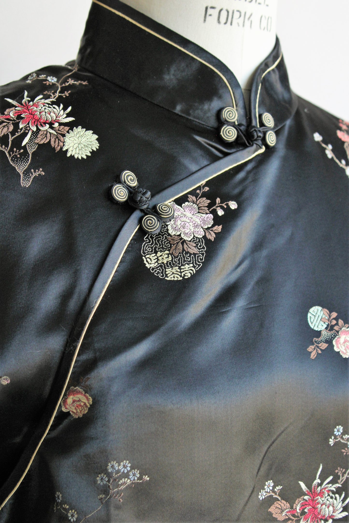Vintage Black Satin Chinese Pajama Set