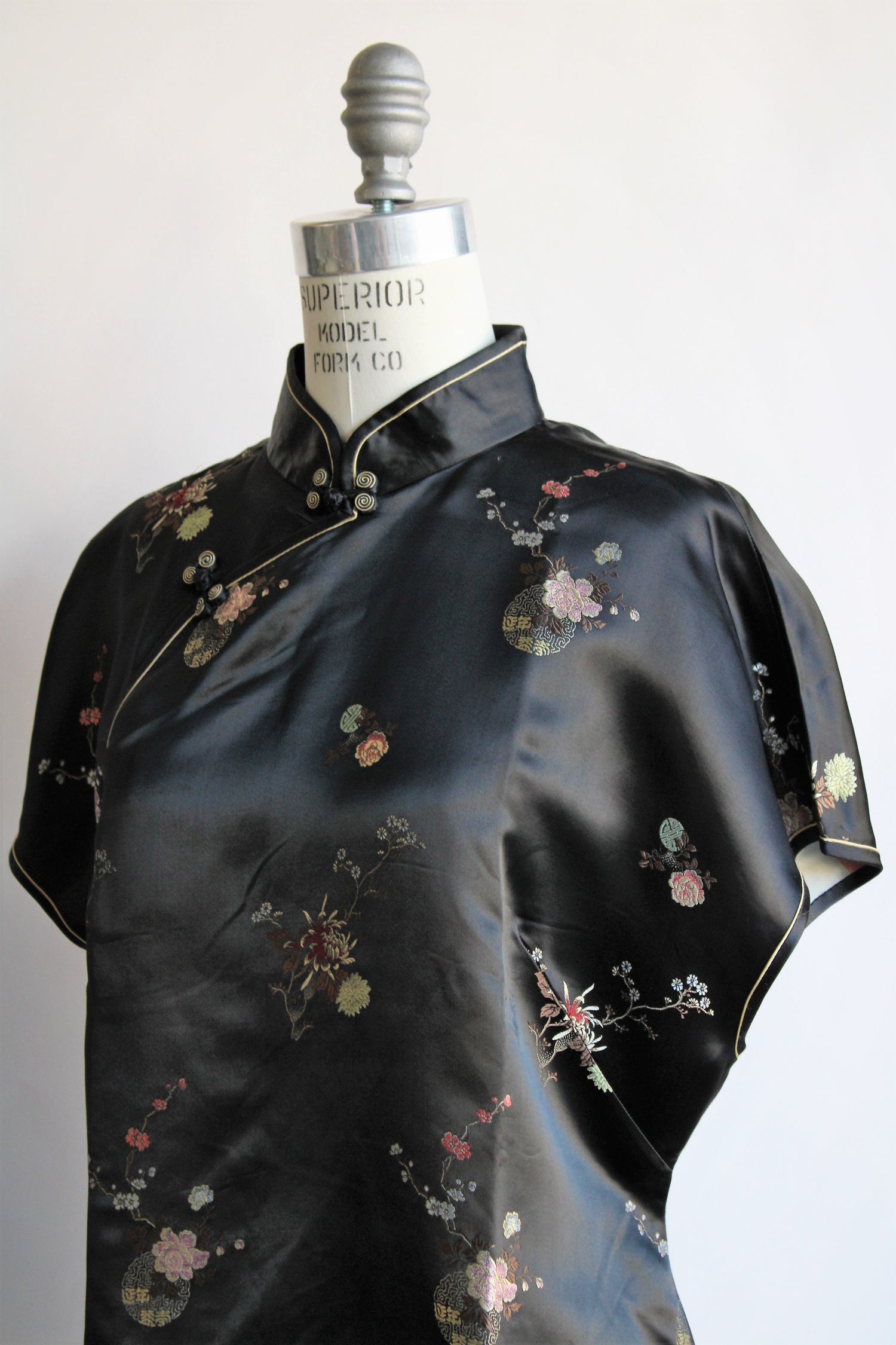 Vintage Black Satin Chinese Pajama Set