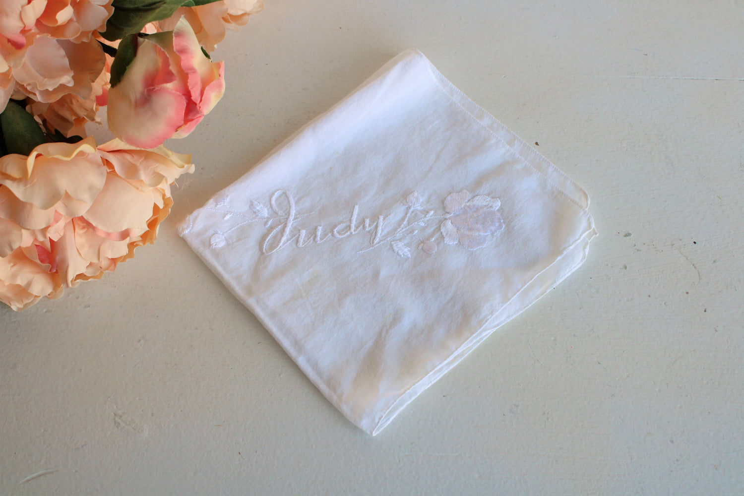 Vintage Embroidered Hanky, Monogrammed with Judy