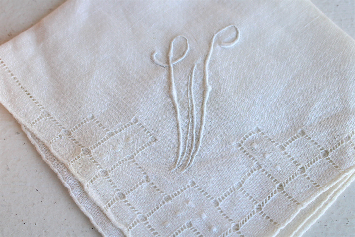 Vintage White Linen Hanky Monogrammed with W