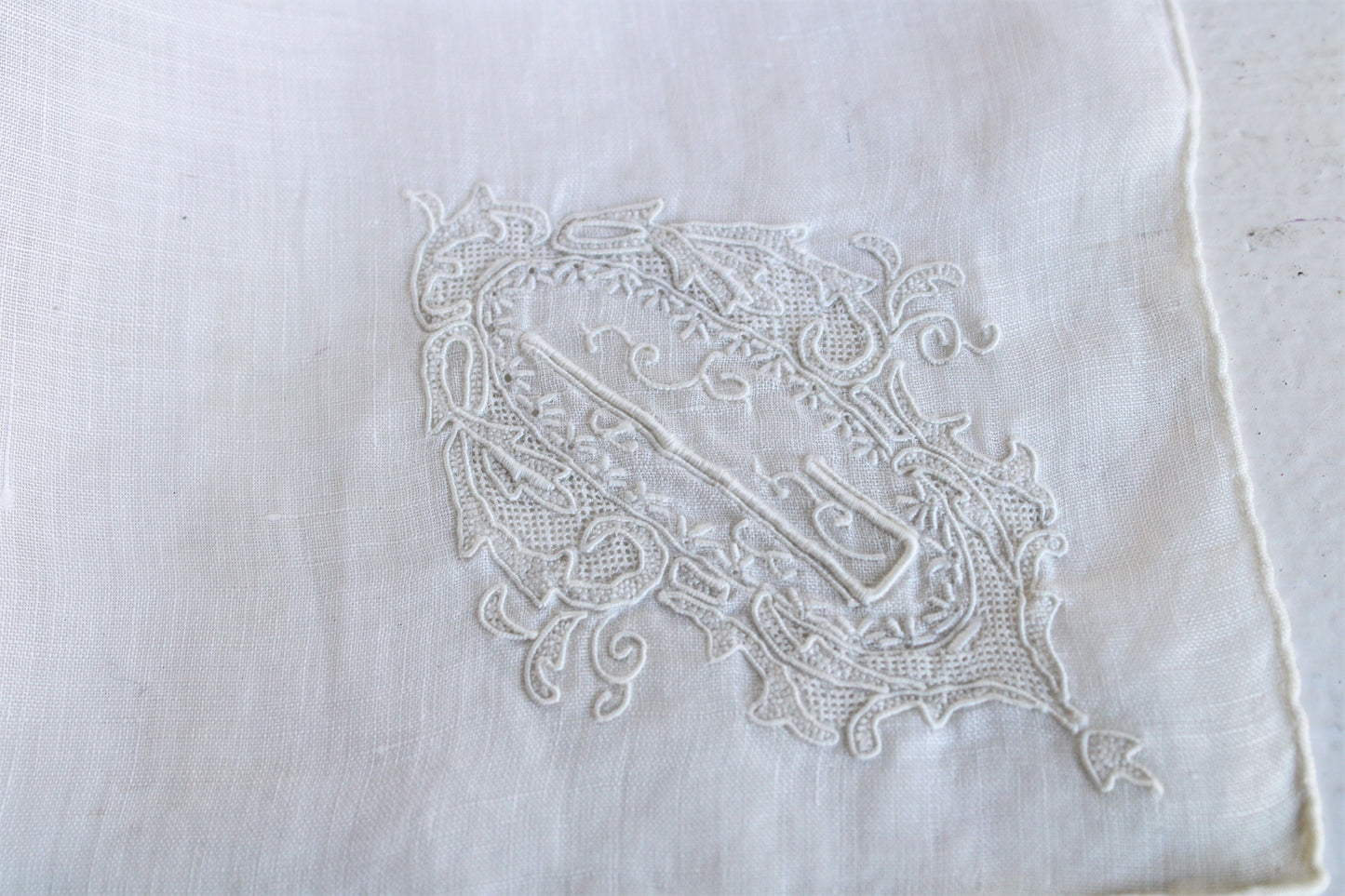 Vintage Linen Hank Embroidered with L