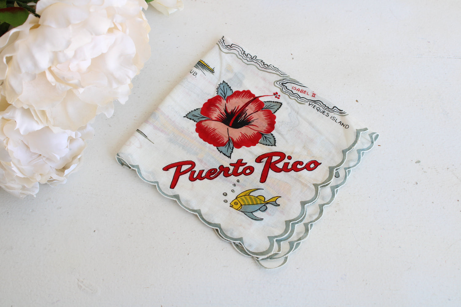 Vintage Puerto Rico Souvenir Handkerchief