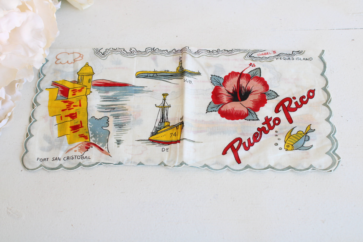 Vintage Puerto Rico Souvenir Handkerchief