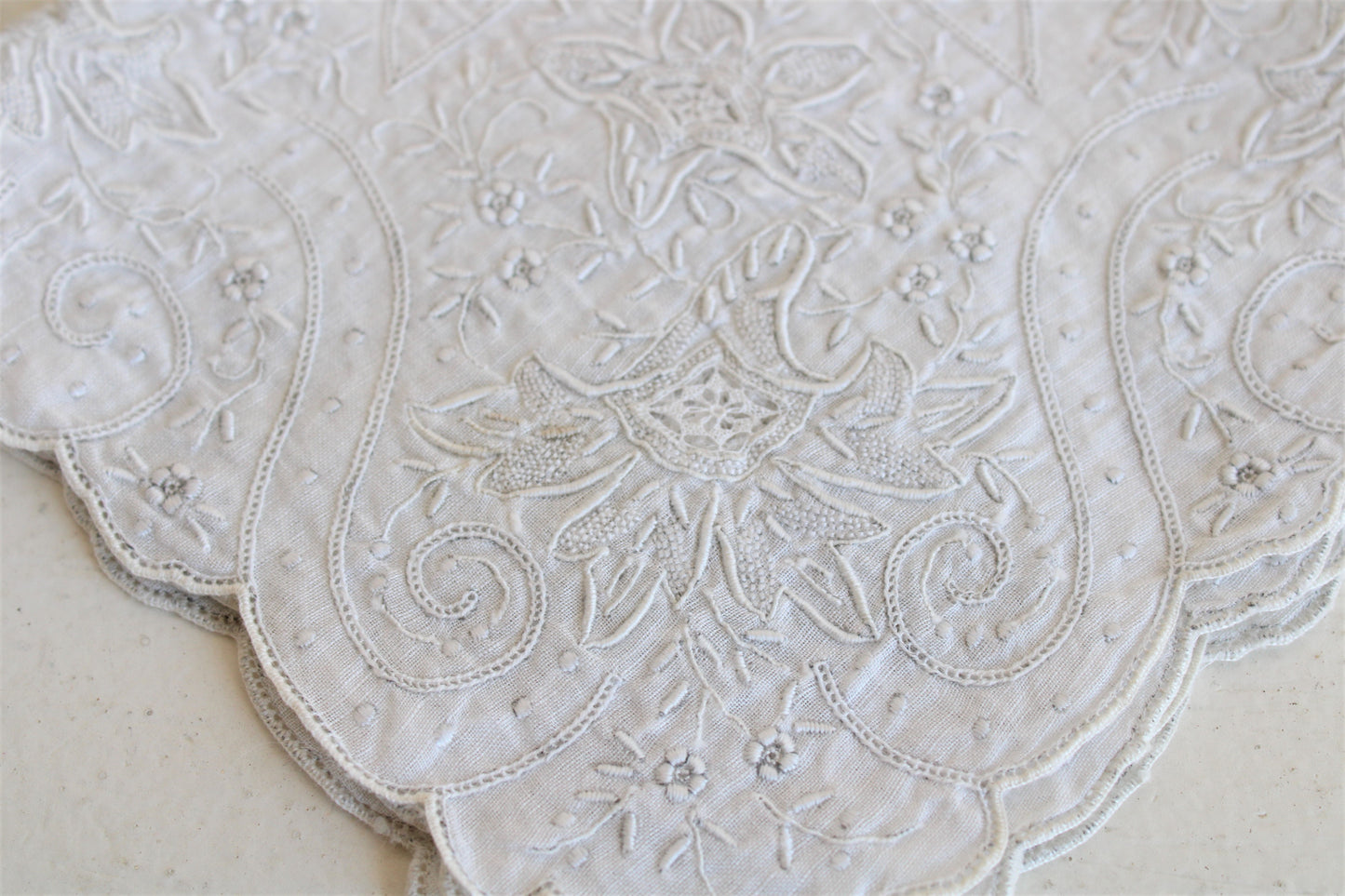 Antique Embroidered Linen Handkerchief