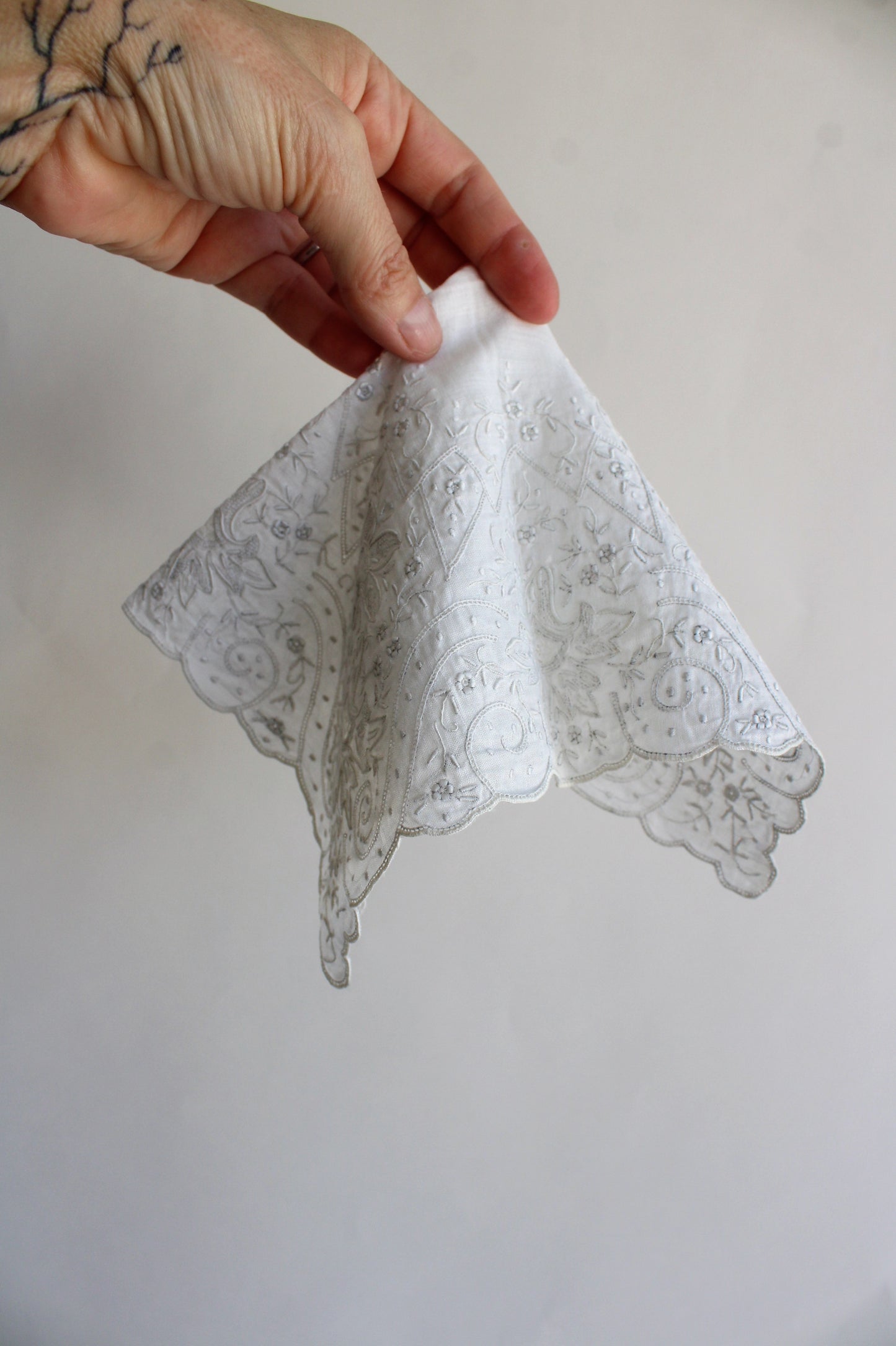 Antique Embroidered Linen Handkerchief