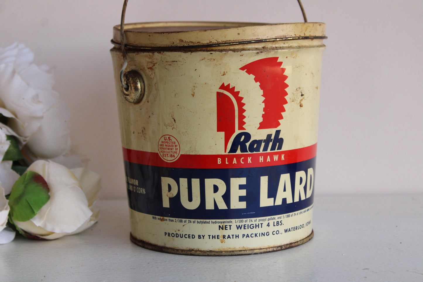 Vintage 1940s Collectible Rath Lard Tin