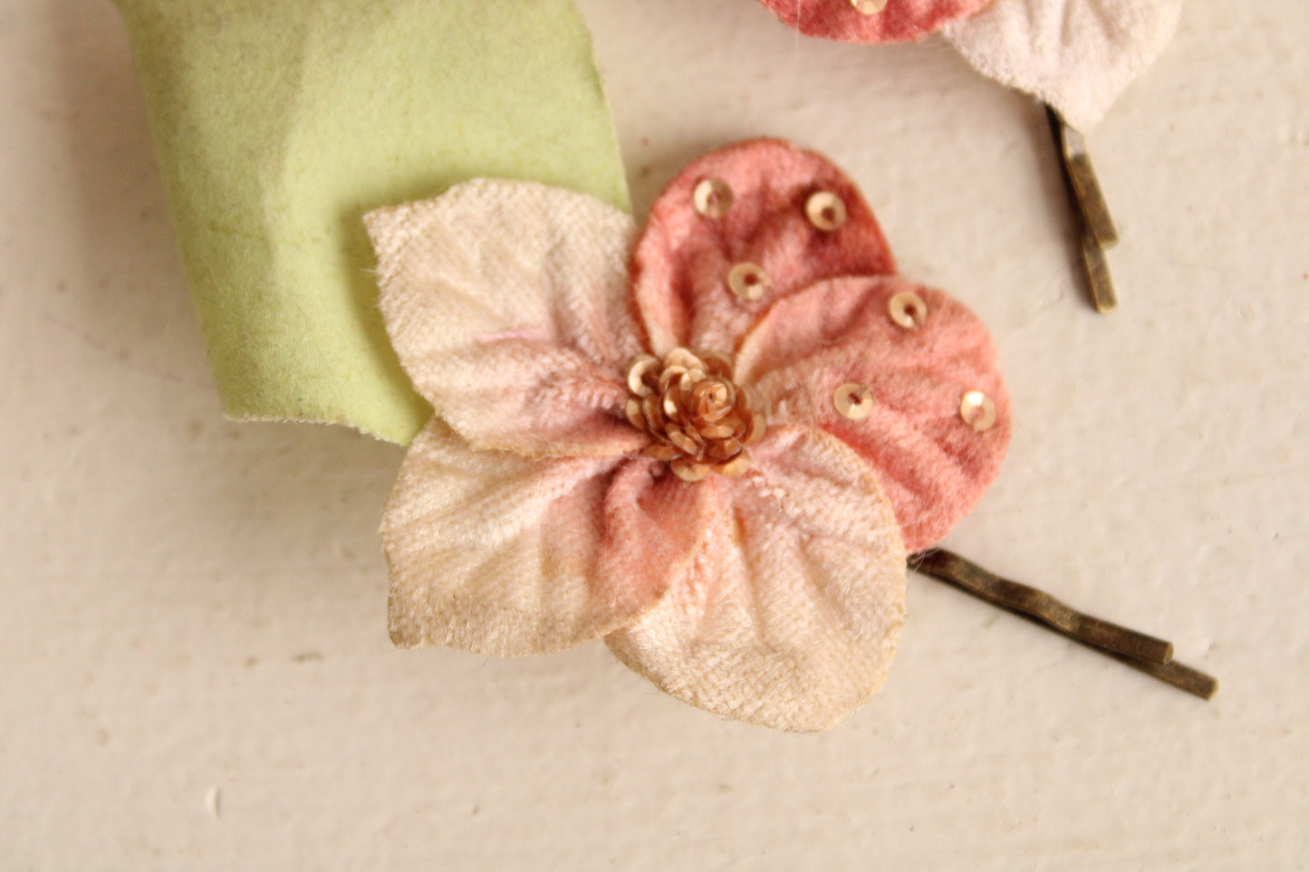 Flower Hairpins With Vintage Velvet Millinery Flowers, Set of Two