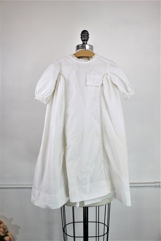 Vintage 1910s 1920s Babys White Cotton Christening Dress 