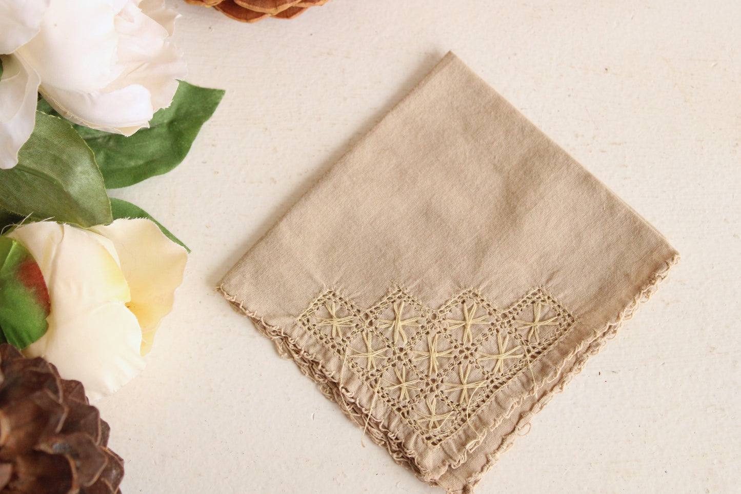 Vintage 1940s Handkerchief Naturally Hand Dyed Brown