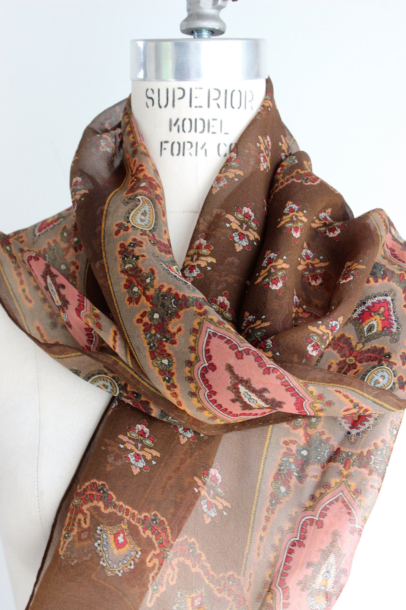 CLEARANCE: Vintage 1960s Scarf / Echo Scarf Sheer Brown Chiffon