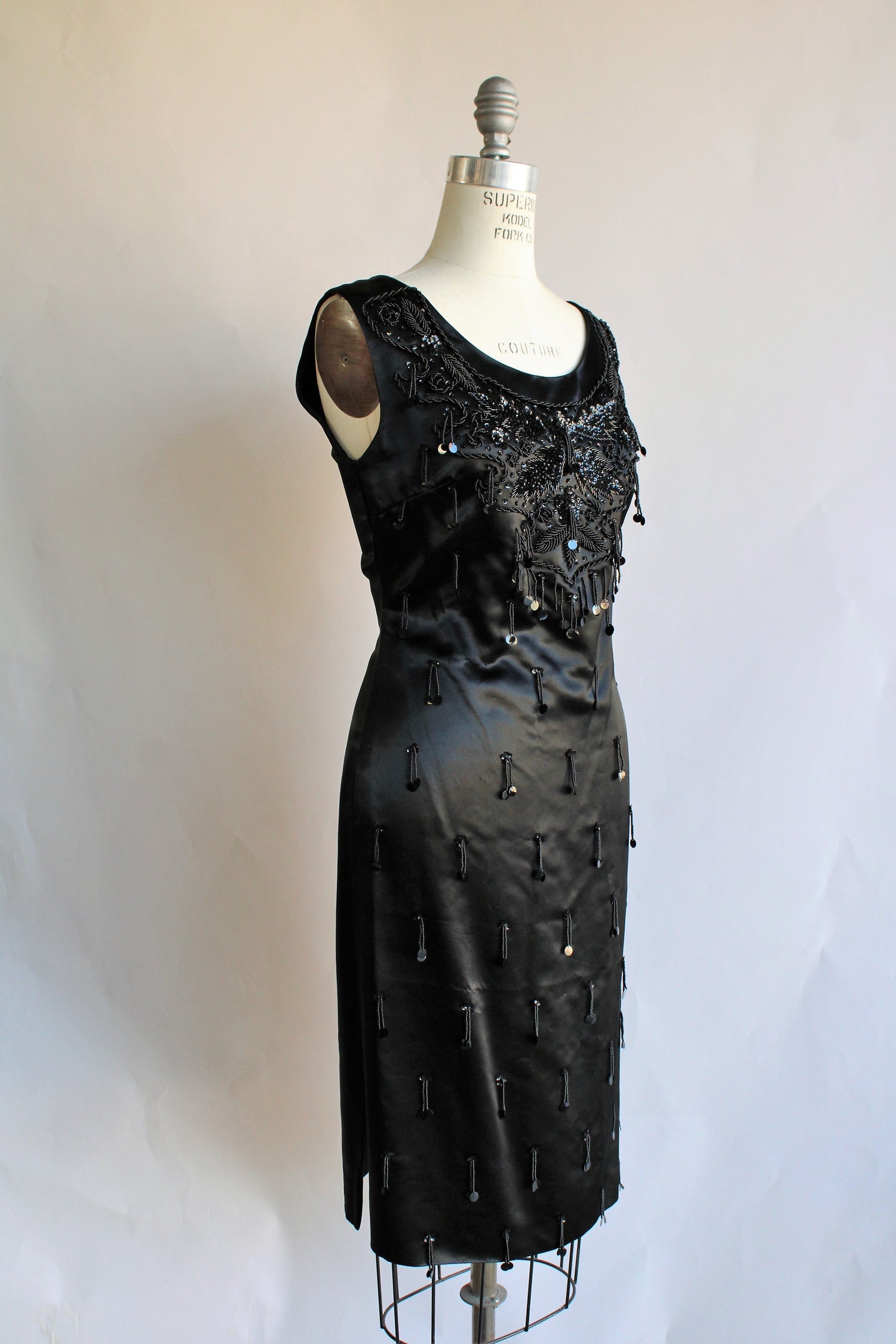 Vintage 1960s Satin Cocktail Dress with Beading