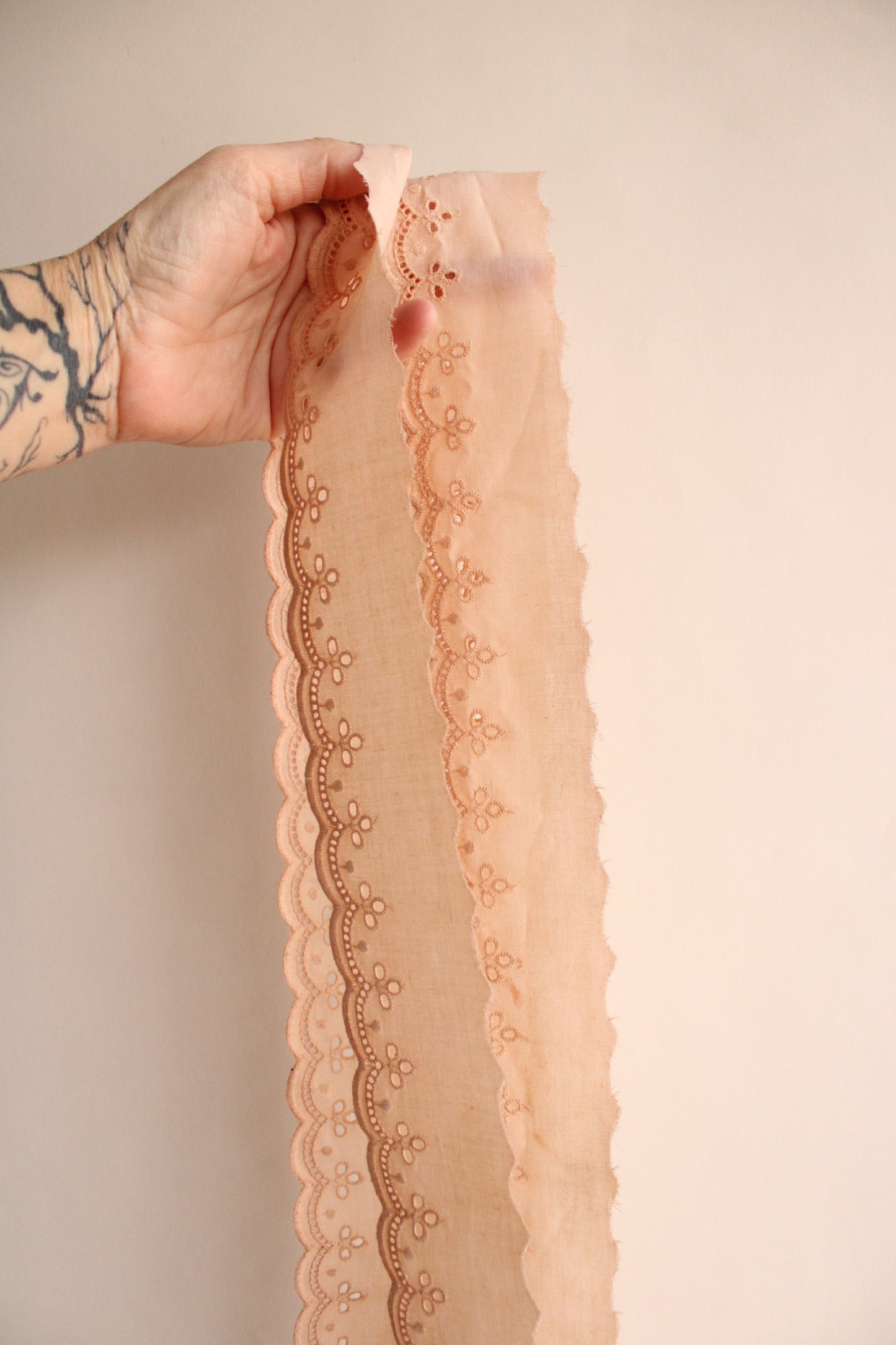 Naturally Plant Dyed Dusty Rose Pink Cotton Vintage Lace