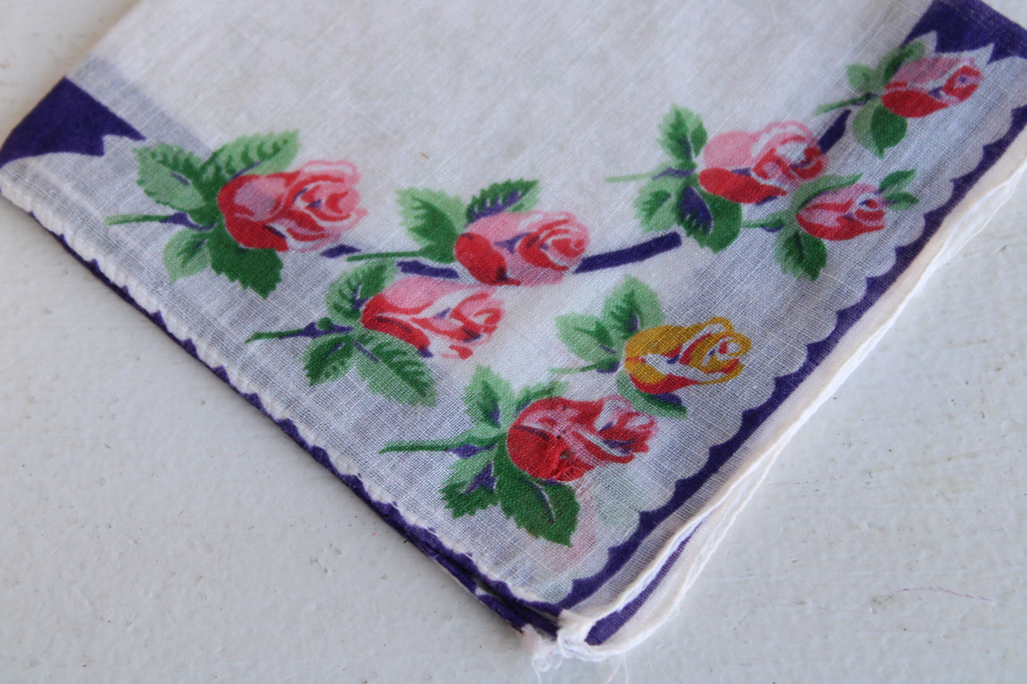 Vintage Pink and Yellow Rose Hankie