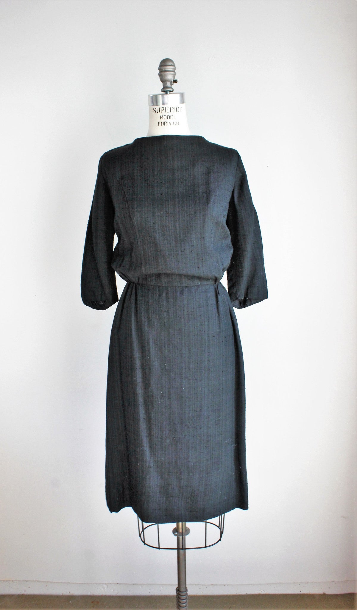 Vintage 1950s Wiggle Dress, Black Button Back