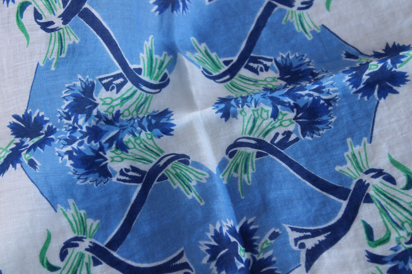 Vintage Blue Floral Print Handkerchief