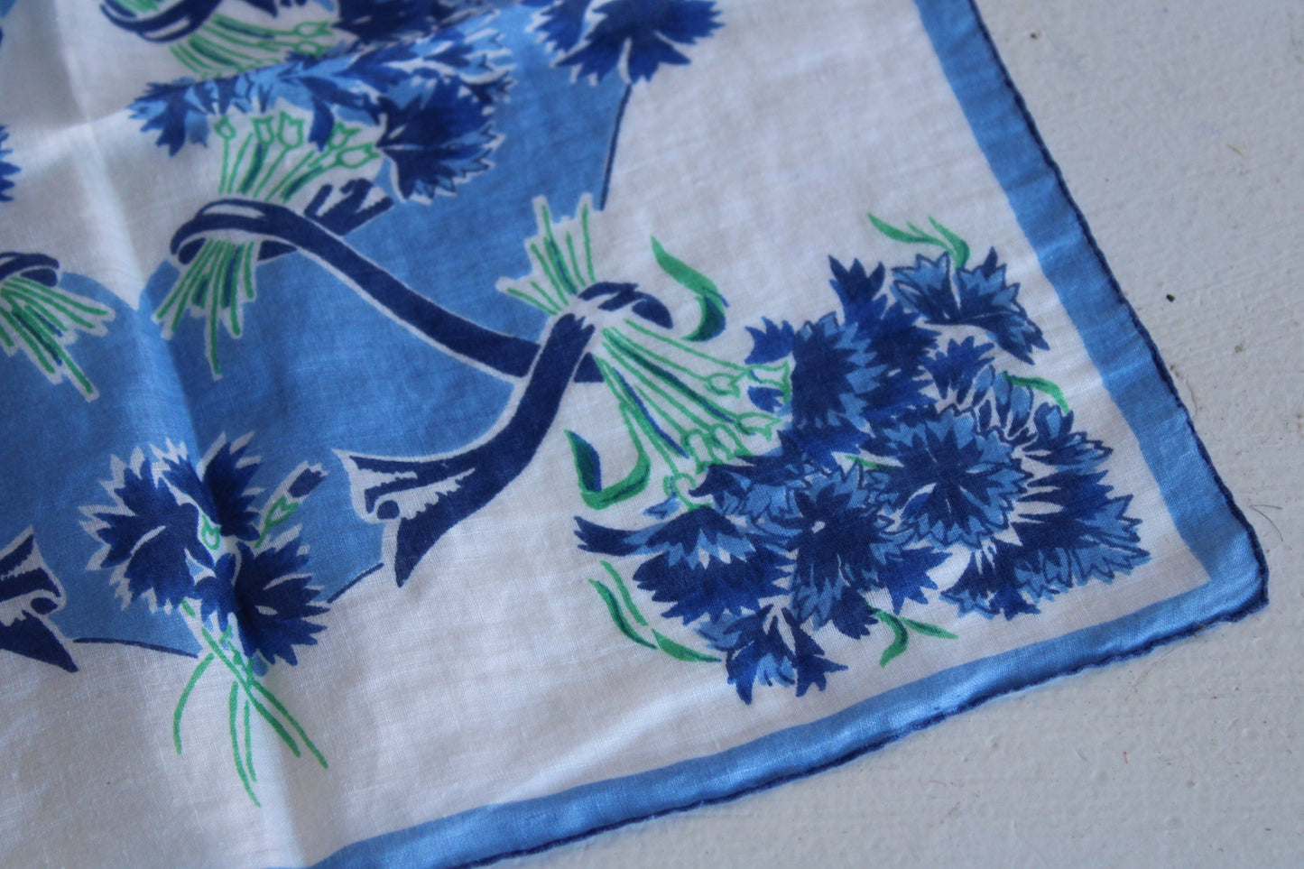 Vintage Blue Floral Print Handkerchief