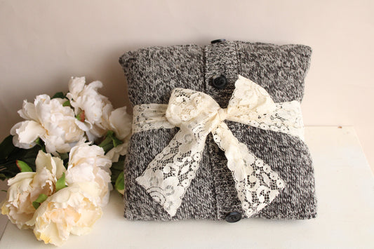 Belted Lace Sweater Pillow with Buttons