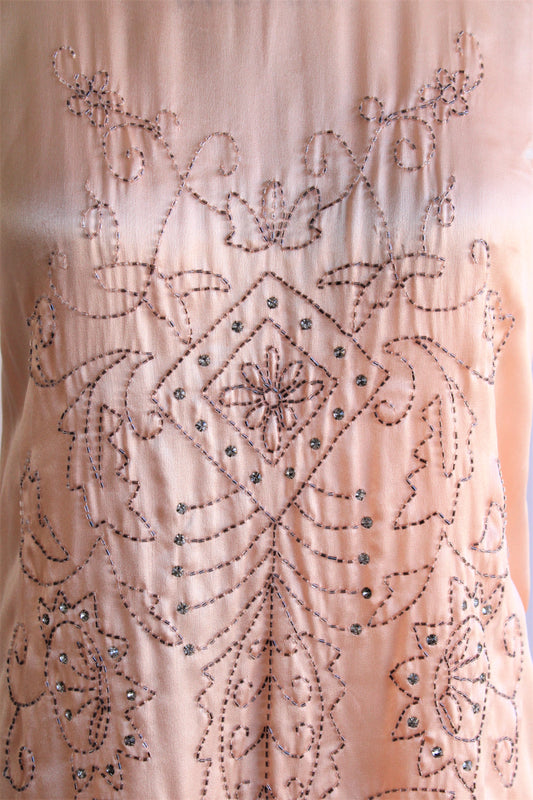 Antique 1920s Peach Silk Beaded Dress