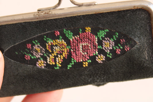 Vintage 1940s 1950s Black Tapestry Manicure Kit Made in Germany