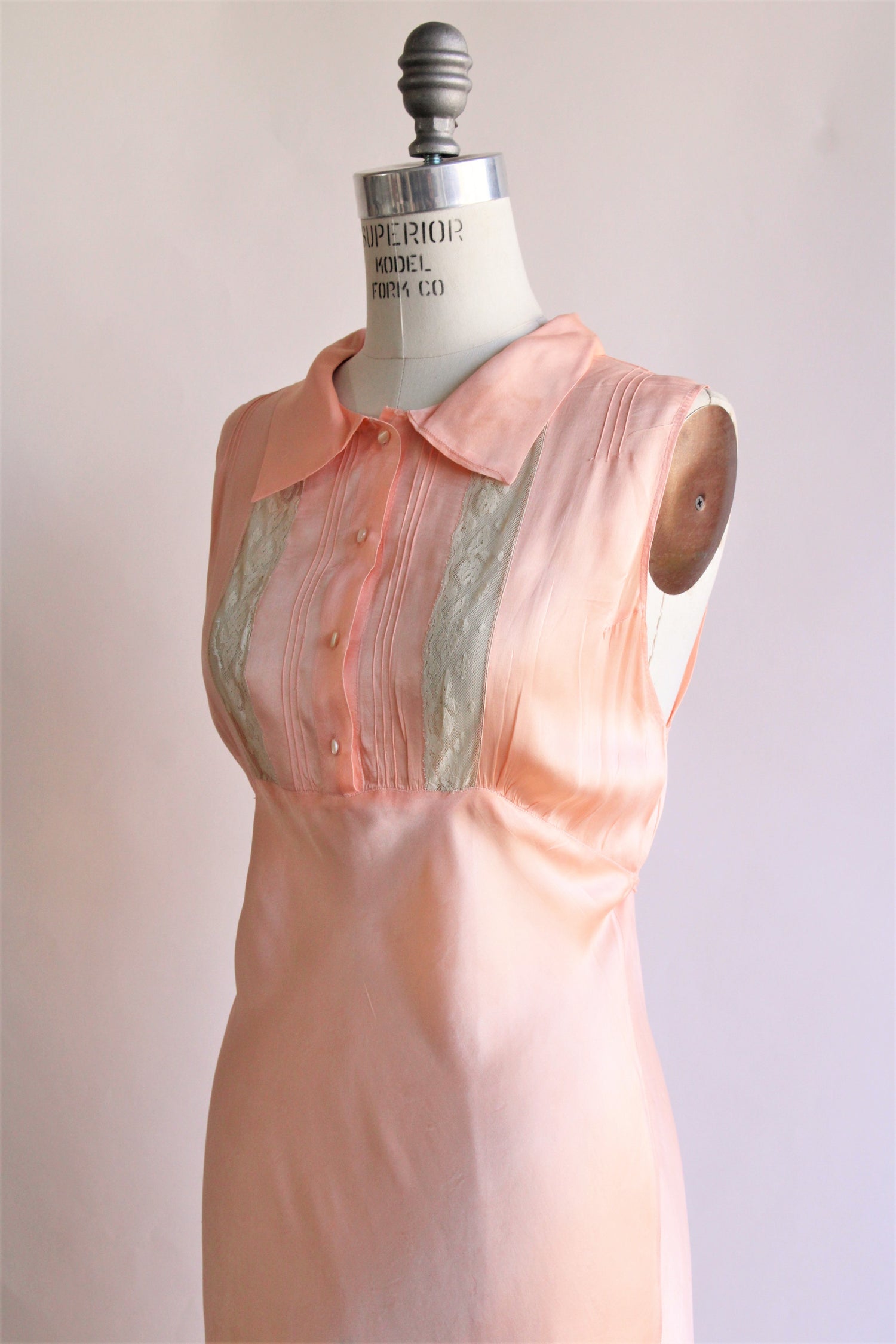 Vintage 1940s Peach Silk Satin Lorelle Nightgown