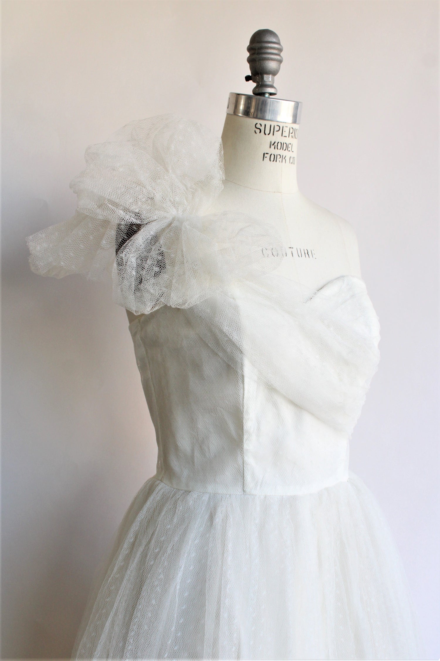 Vintage 1950s White Tulle Prom or Formal Dress