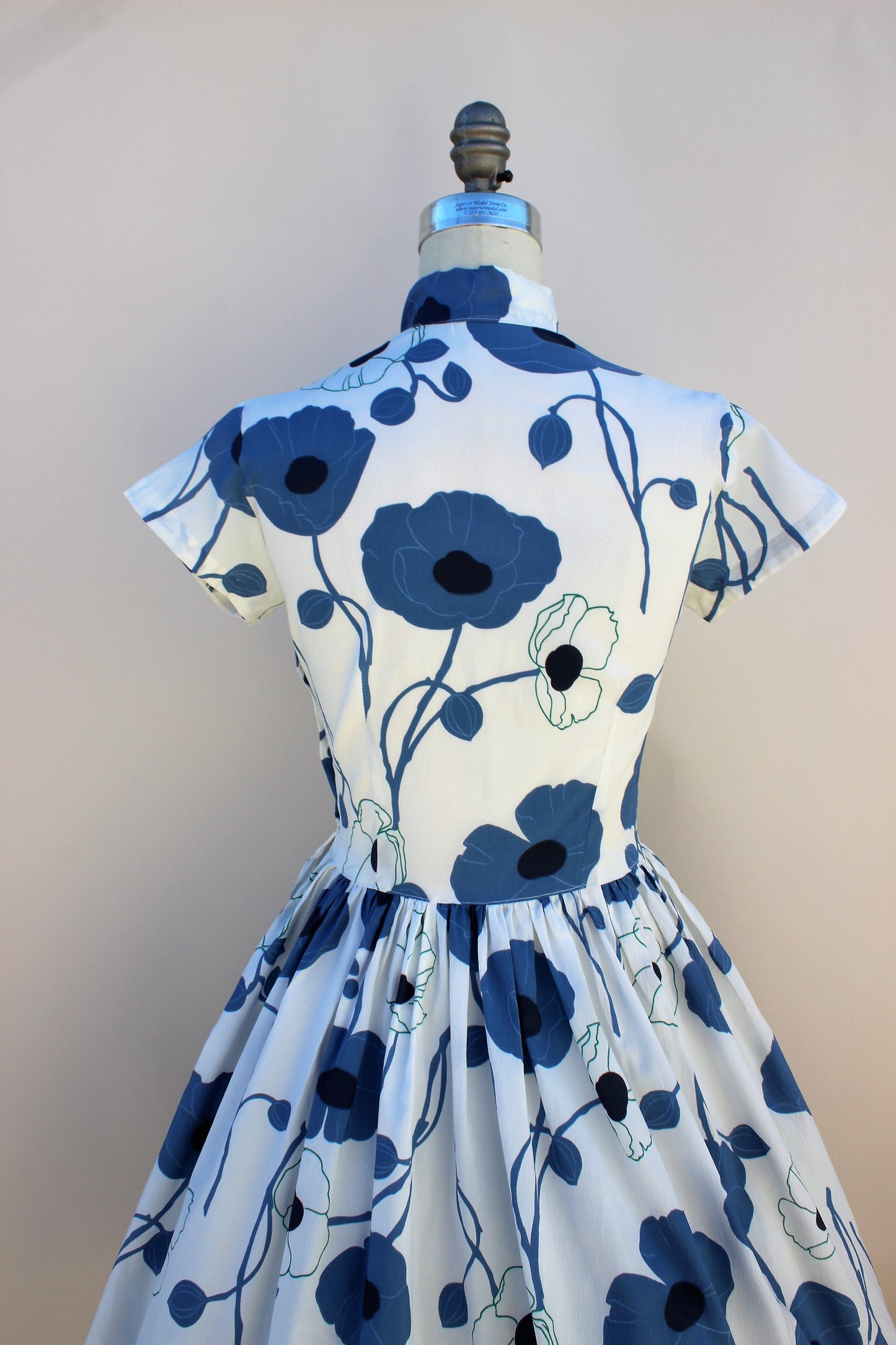 Vintage 1950s Blue Poppy Print Dress