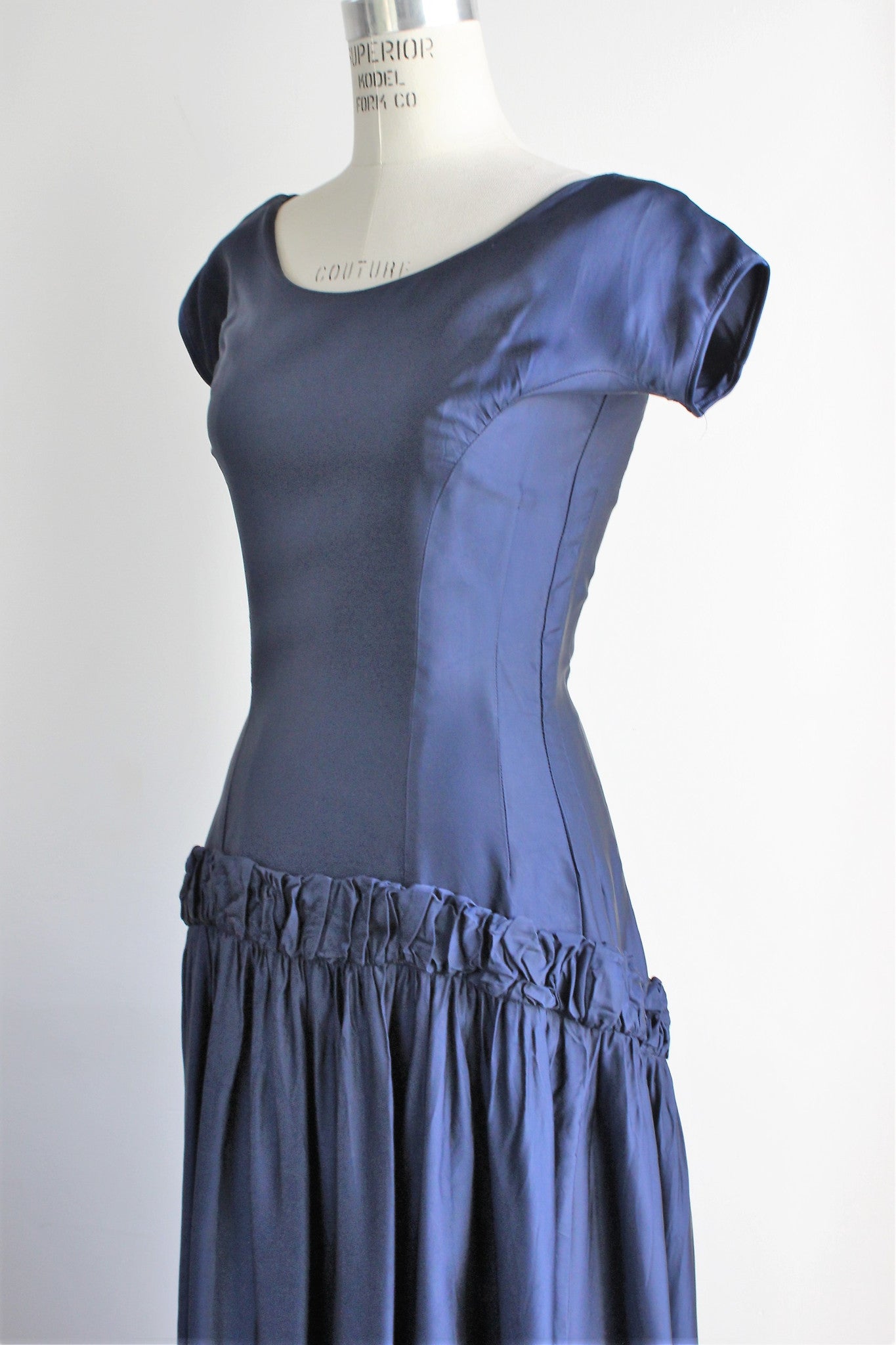 Vintage 1950s Navy Blue Party Dress / New Look Satin