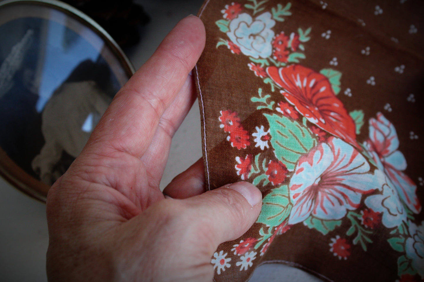 Vintage 1960s Cotton Handkerchief With An Autumn Floral Print