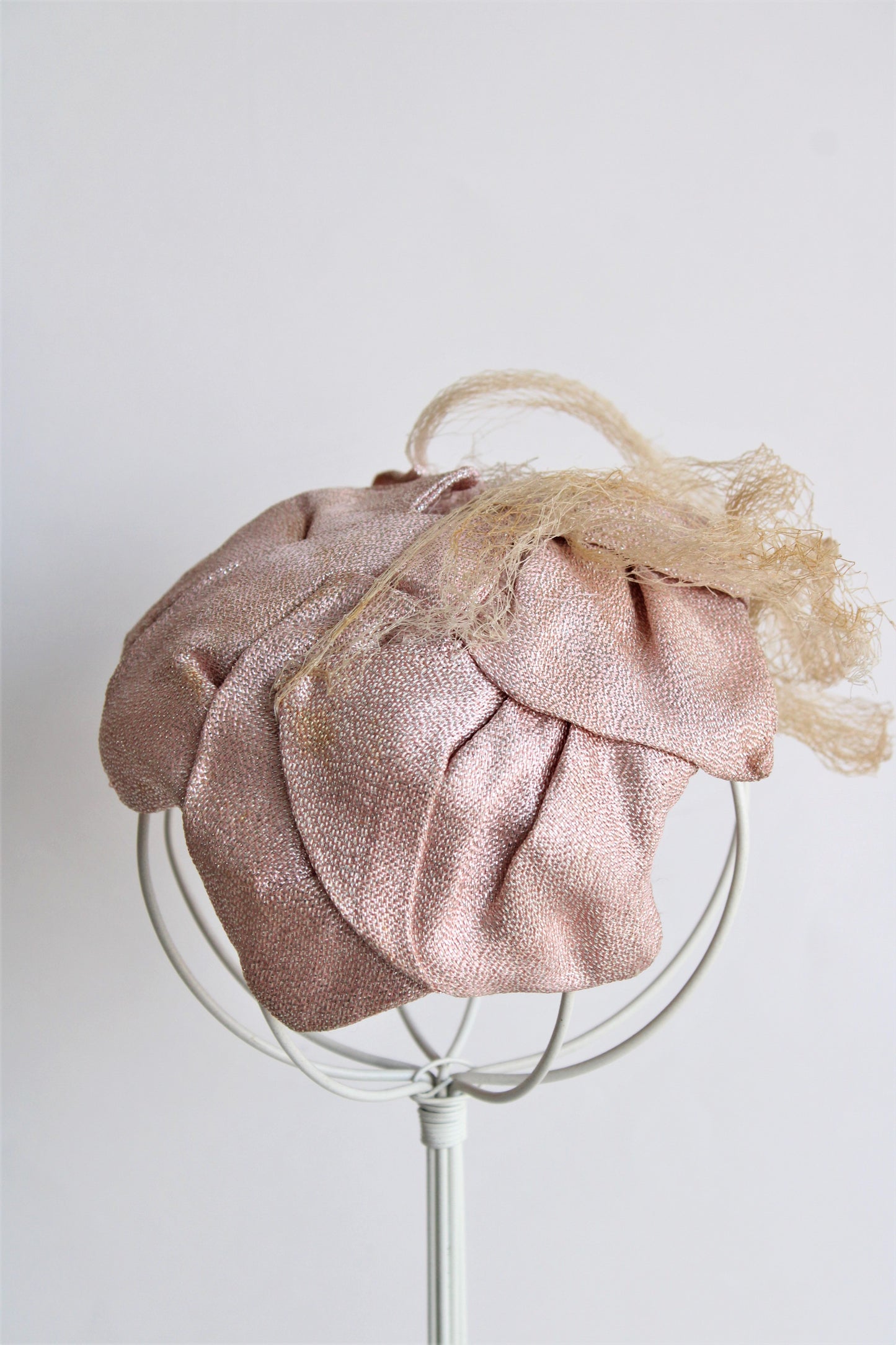 Vintage 1950s Pink Lame Curvette Hat with Veil