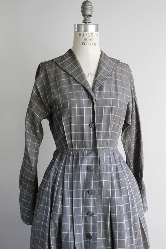Vintage 1950s Shirtwaist Checked Dress With Pockets, Nelson-Caine
