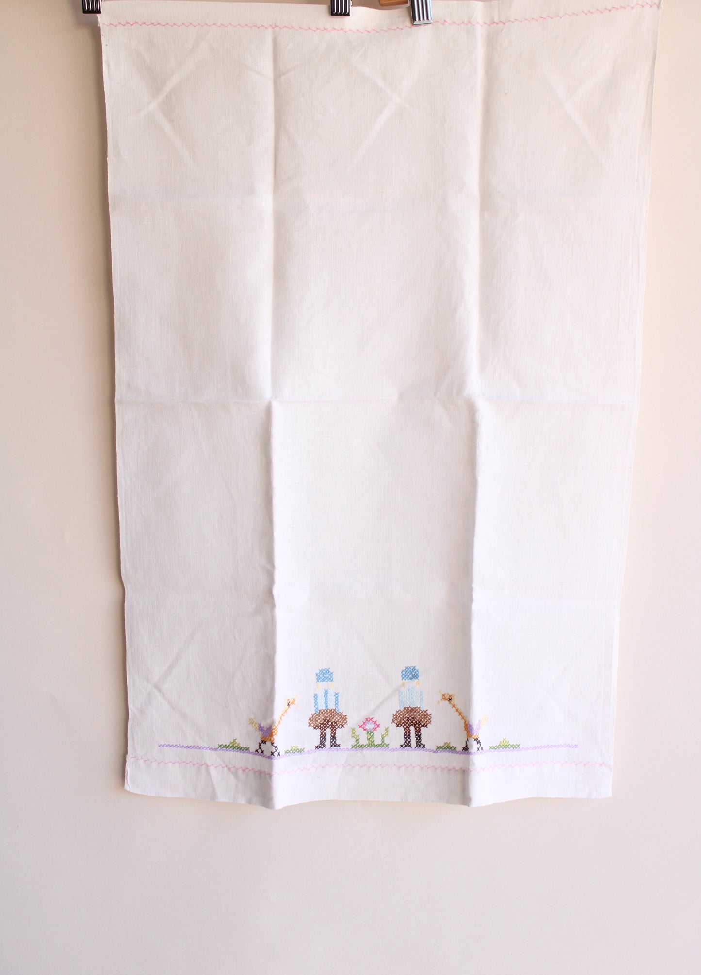 Vintage 1950s Cross Stitched Hand Towel