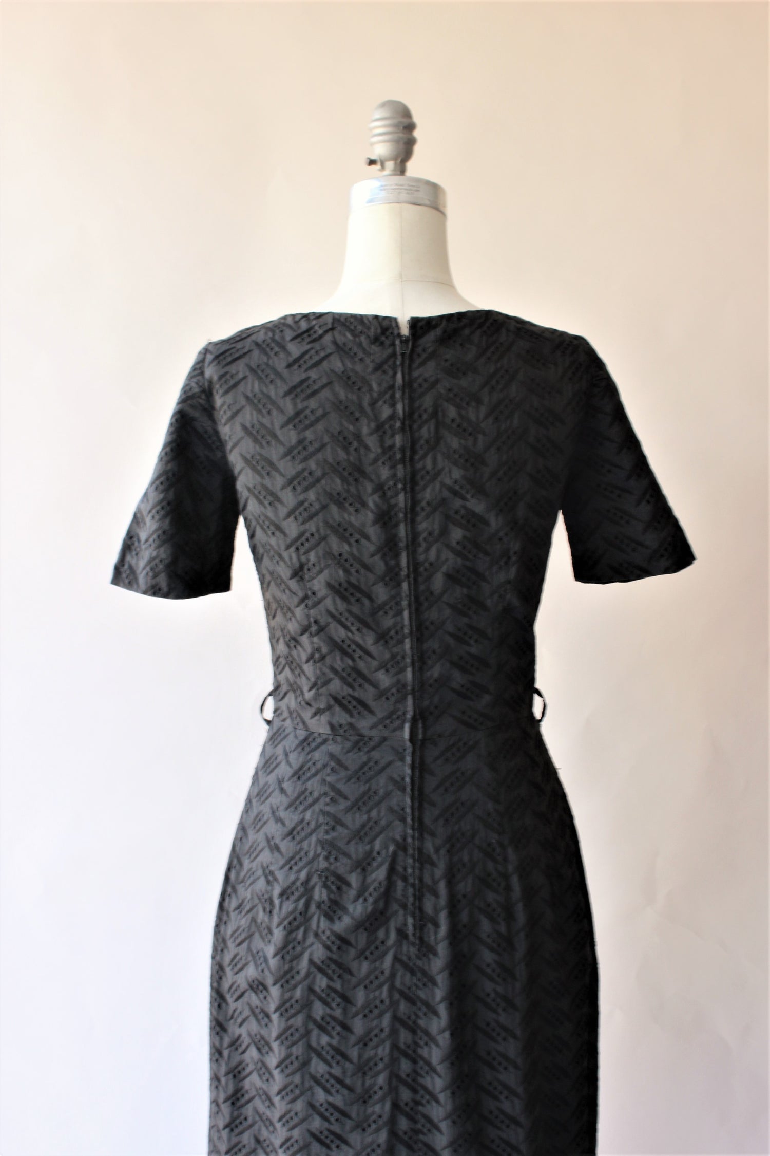 Vintage 1950s Black Eyelet Wiggle Dress