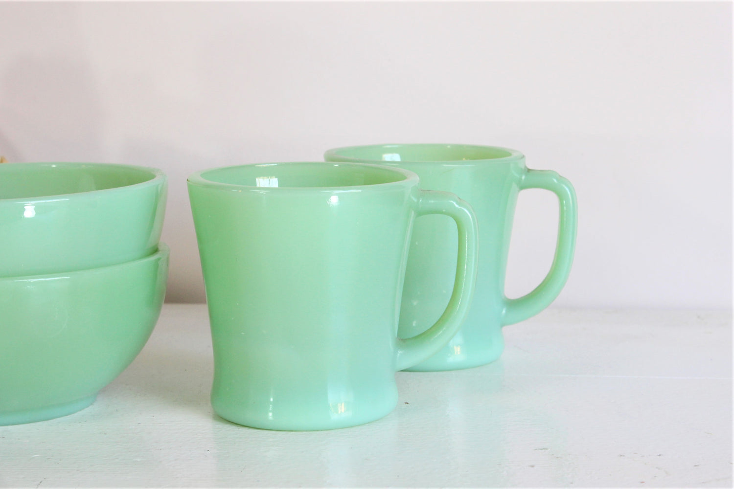 Vintage 1950s Jadeite Coffee Cups And Bowls 