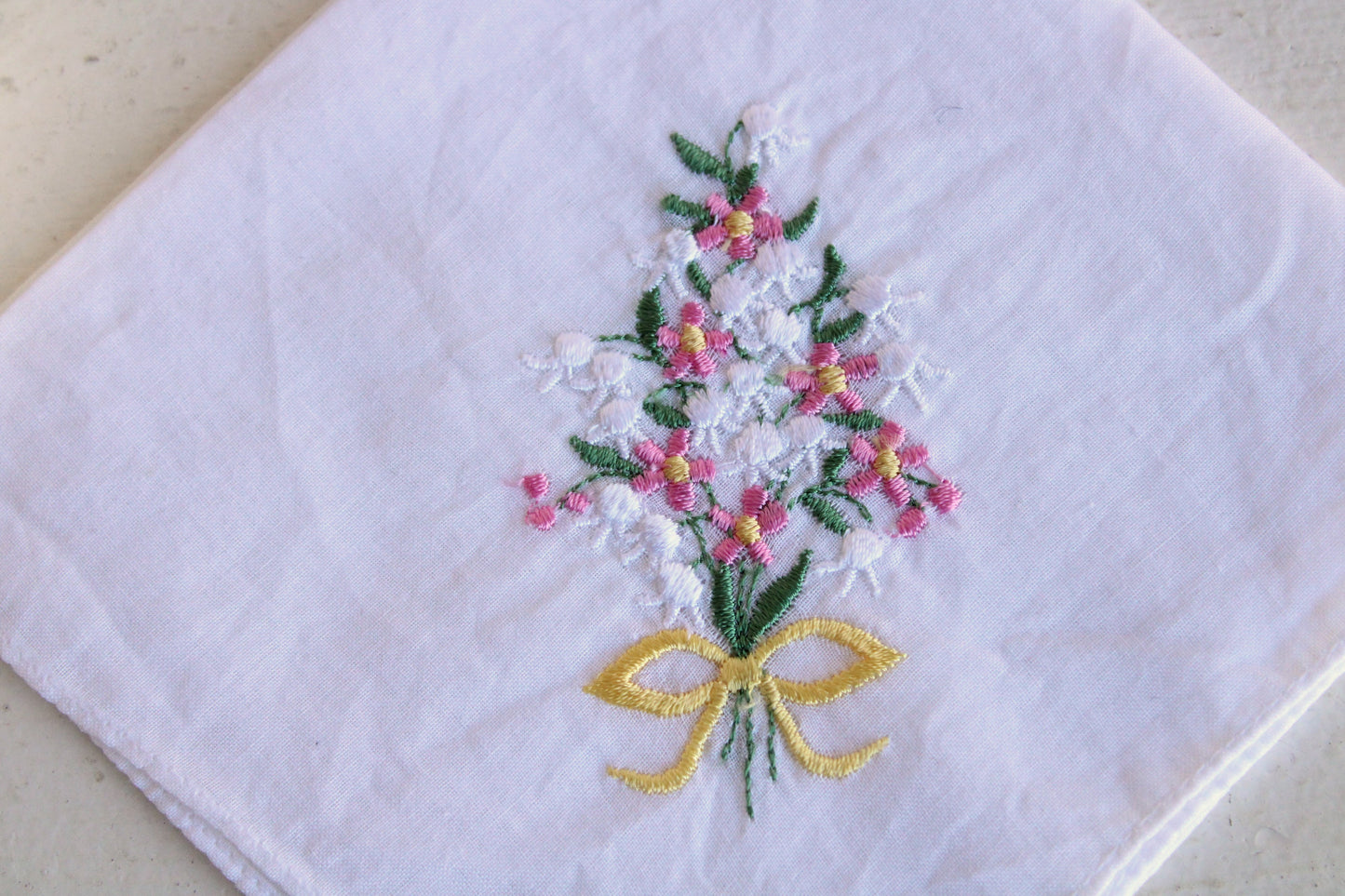 Vintage White Linen Floral Embroidered Hankie