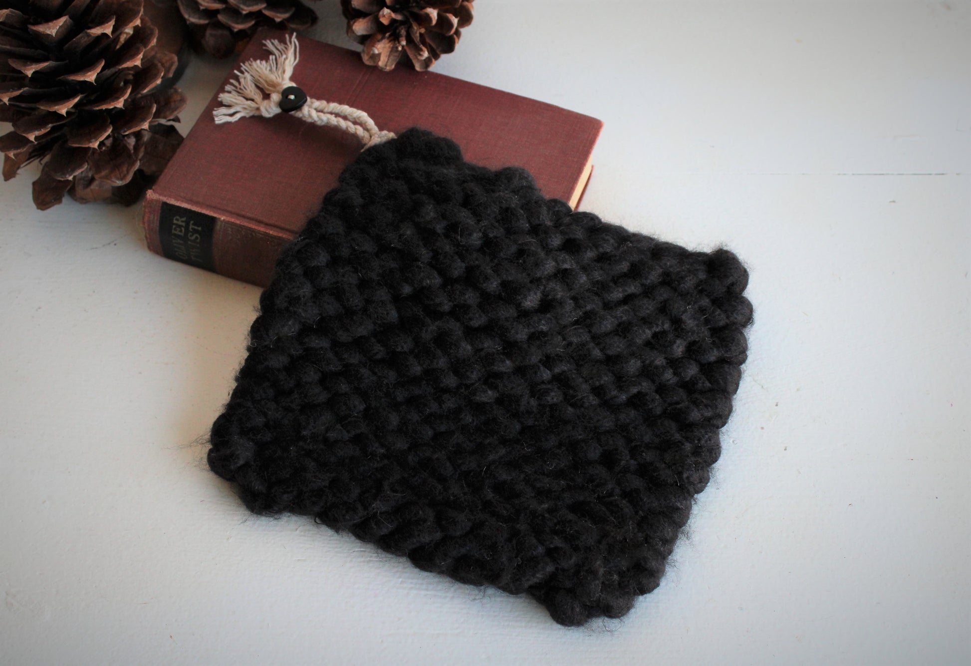 Extra Chunky Handknit Potholder or Trivet in Black