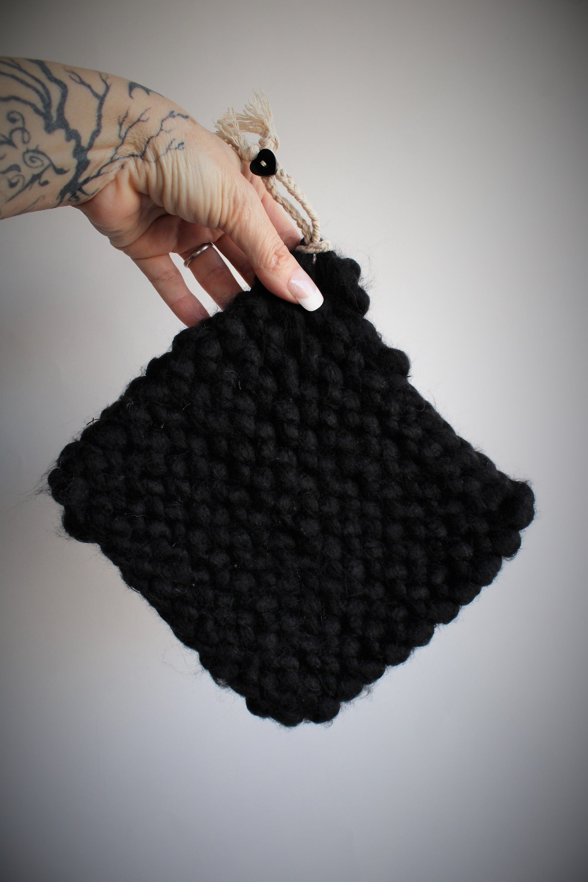 Extra Chunky Handknit Potholder or Trivet in Black