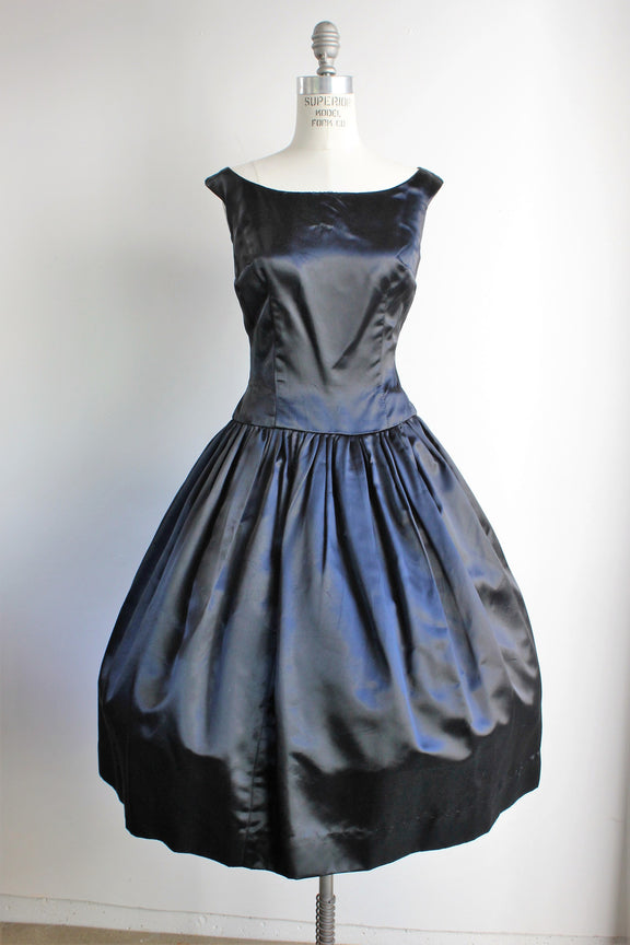 Vintage 1950s Black Silk Satin Dress, Fit And Flare – Toadstool Farm ...