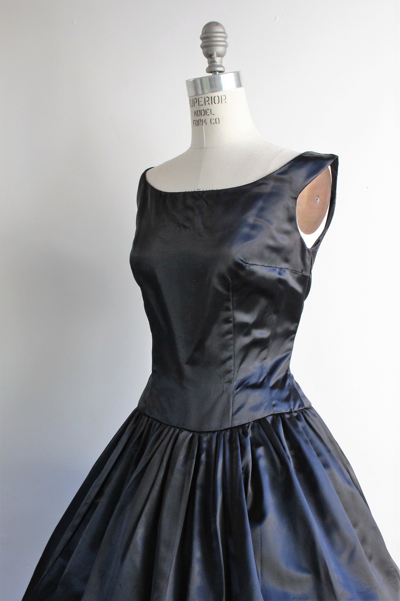 Vintage 1950s Black Silk Satin Dress / 50s Fit And Flare