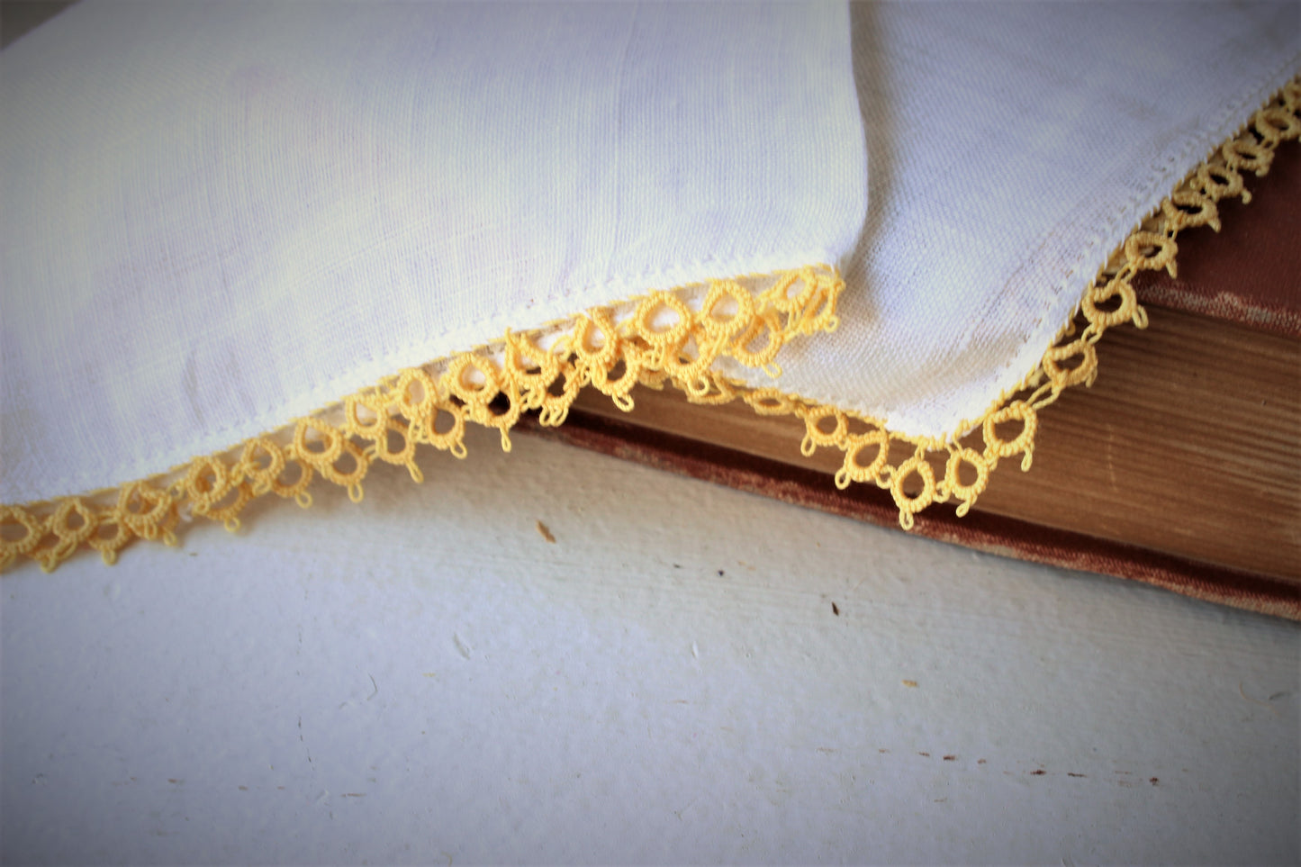 Vintage 1950s Linen Handkerchief With Yellow Trim