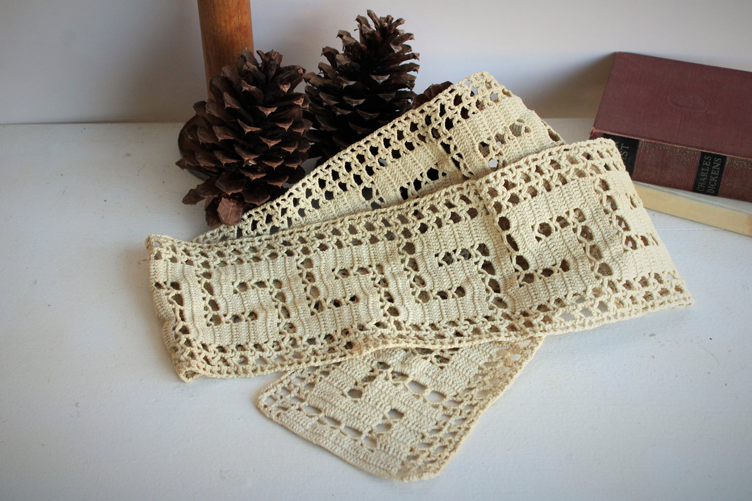 Naturally Plant Dyed Vintage Beige Crochet Lace