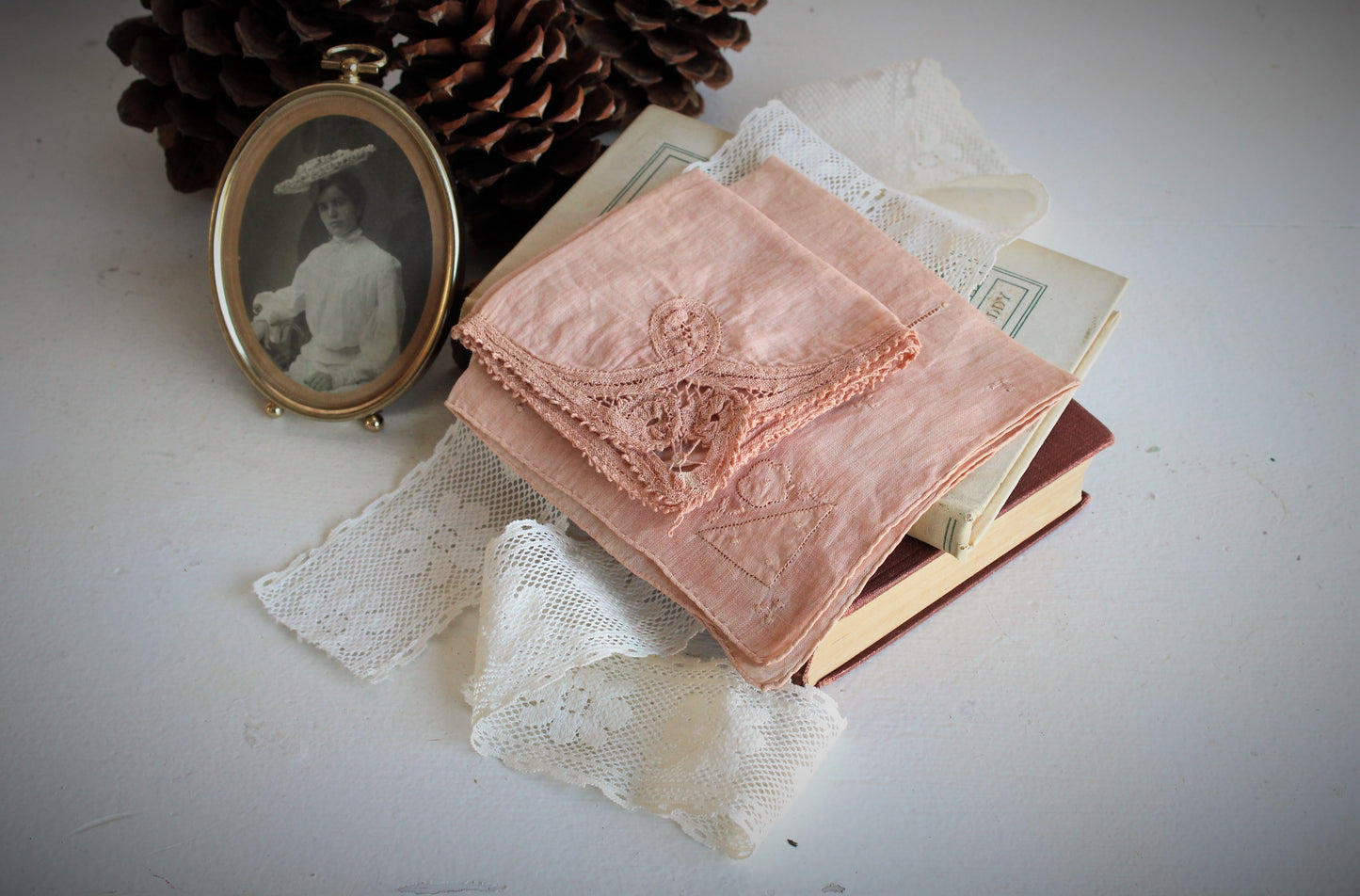 Set of Two Hand Plant Dyed Vintage Handkerchiefs in Salmon Pink
