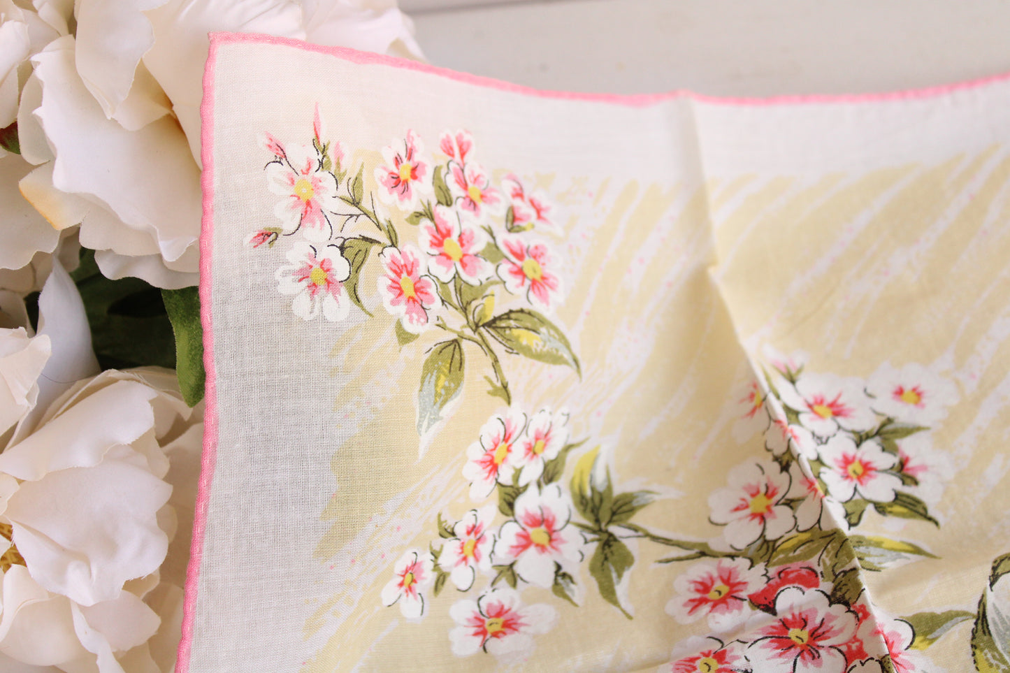 Vintage Pink and Yellow Floral Handkerchief